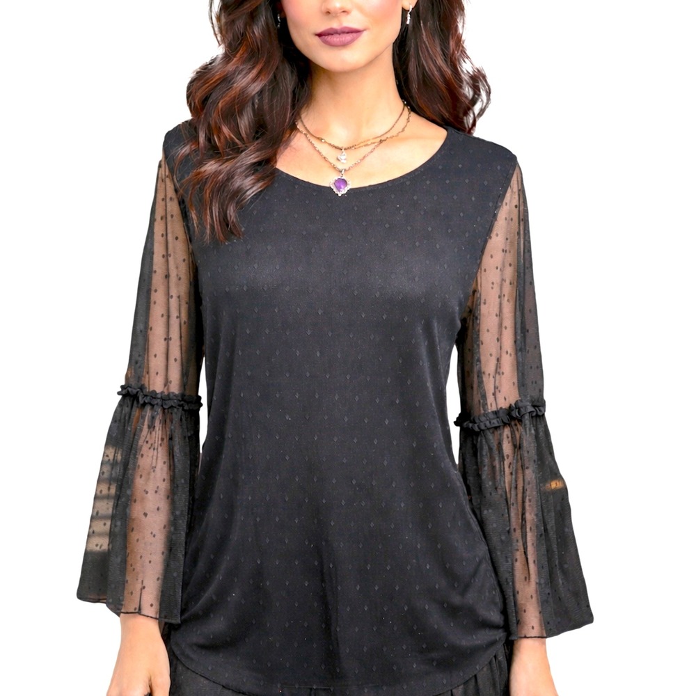 Knapp Studio Womens‎ Top L Black Whimsigoth Dark Fairy Grunge Witchy Sheer Mesh